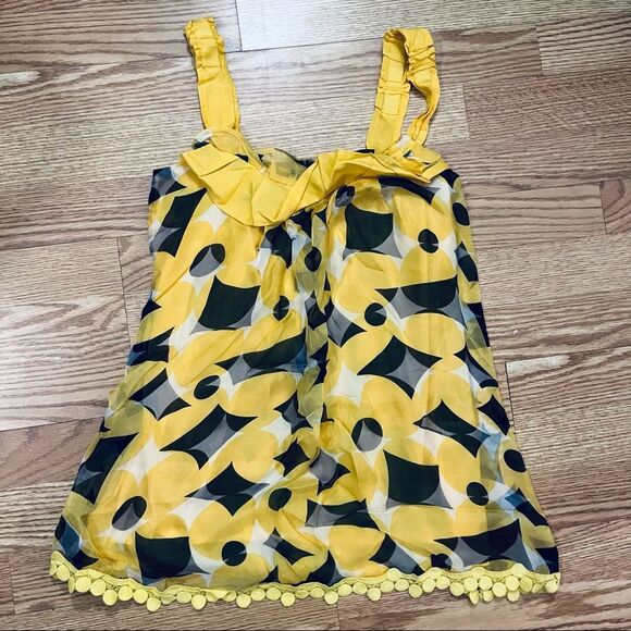 NWT TCEC Barami Yellow & Black Lined  100% Silk Sleeveless Top Embroidered Trim - Picture 4 of 11